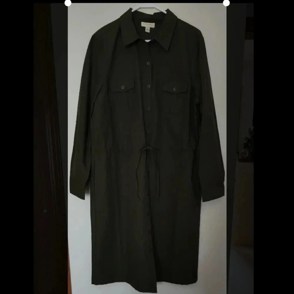 Appleseed Women's Long Sleeve Army Green Draw String Waist Sz 18